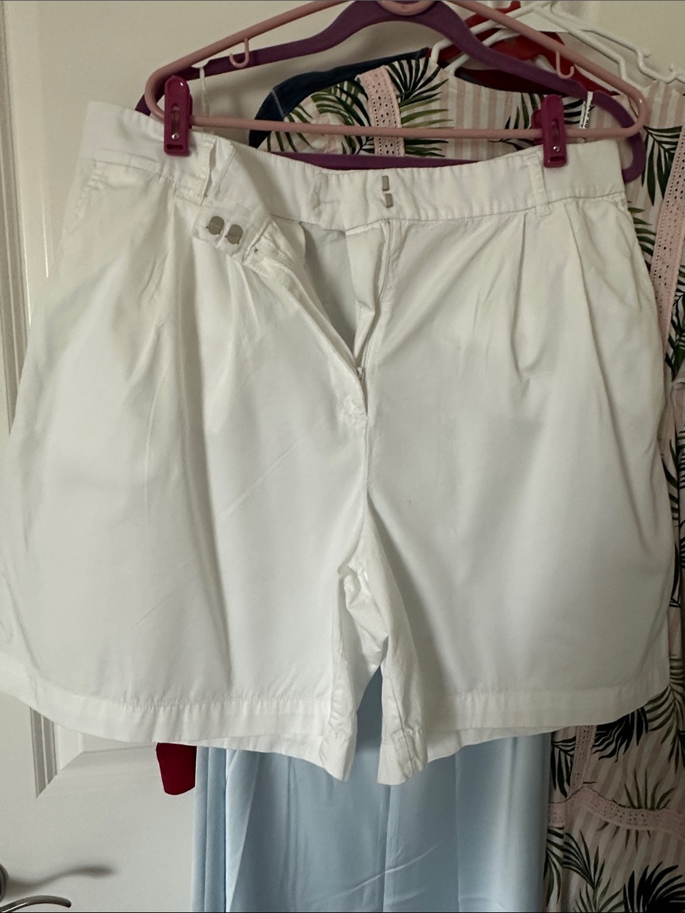 LOFT White Pleated High-Waist Bermuda Shorts